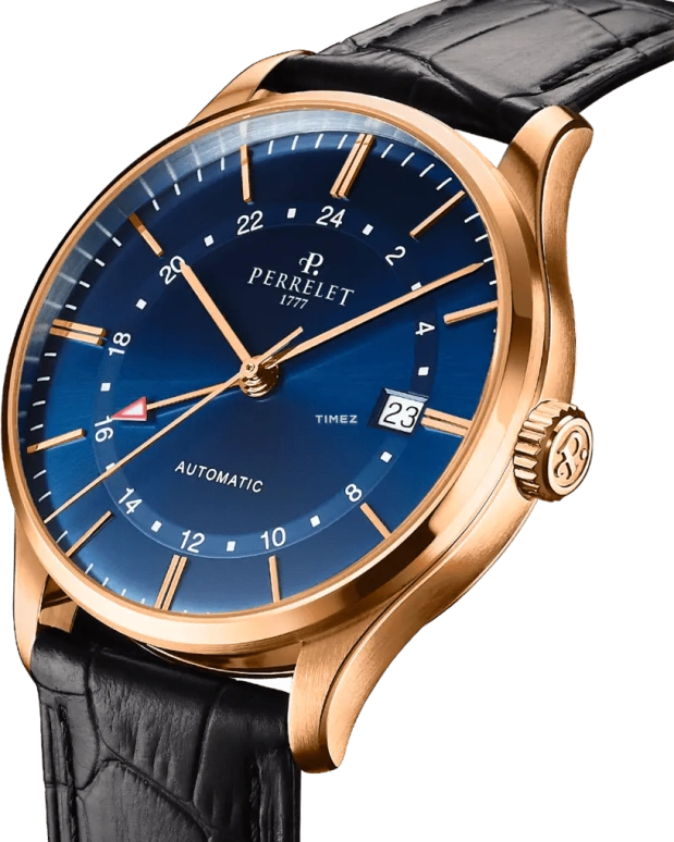 Perrelet,Weekend 39mm,39mm,Stainless Steel,Blue,Automatic,Day,Dule Time,GMT,A1305,A1305/2