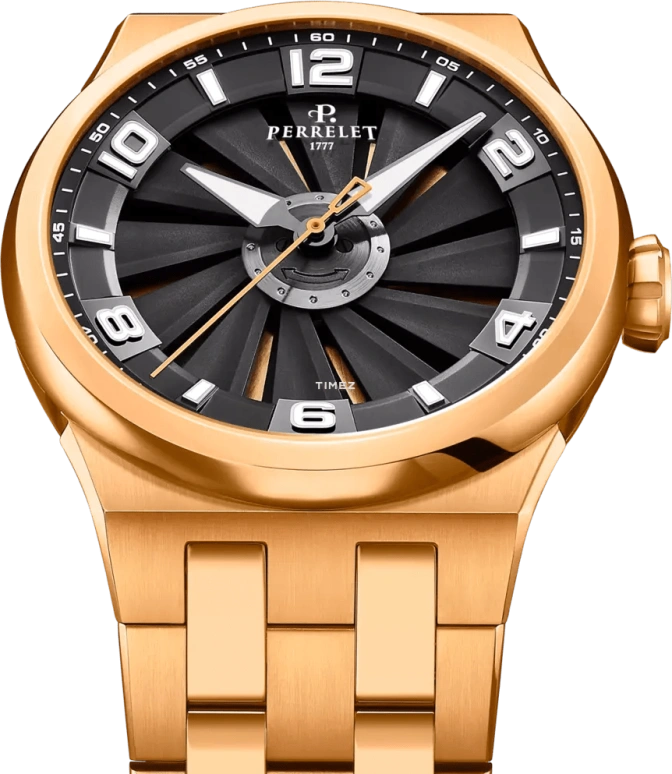 Perrelet,Turbine 44.50mm,44.50mm,Stainless Steel,Black,Rose Gold,Automatic,42hours,In-house Caliber,A4064,A4064/1