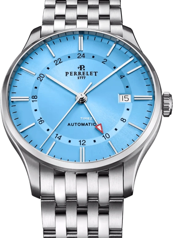 Perrelet,Weekend 39mm,39mm,Stainless Steel,Ice Blue,Automatic,Day,Dule Time,GMT,A1304,A1304/9