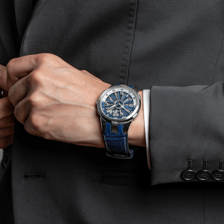 Perrelet,Turbine 44mm,44mm,Stainless Steel,Blue,White,Automatic,Dule Time,GMT,A1092,A1092/2A