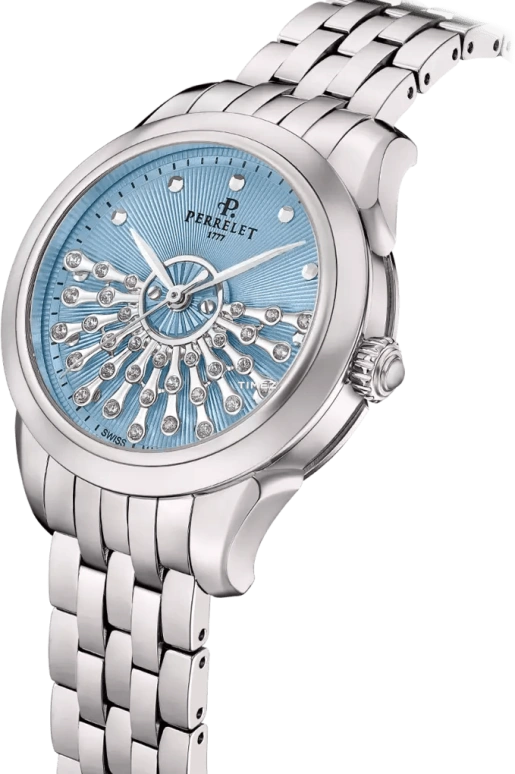 Perrelet,Joséphine 36.50mm,36.50mm,Titanium,Ice Blue,Automatic,42hours,In-house Caliber,A2071,A2071/B