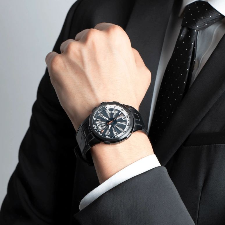Perrelet,Turbine 44mm,44mm,Stainless Steel,Black,White,Automatic,Dule Time,GMT,A1093,A1093/2A