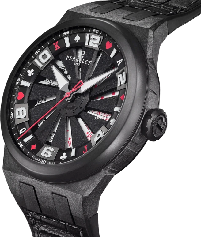 Perrelet,Turbine 45.50mm,45.50mm,Carbon,Polycarbonate,Stainless Steel,Black,White,Automatic,42hours,In-house Caliber,A4065,A4065/S3