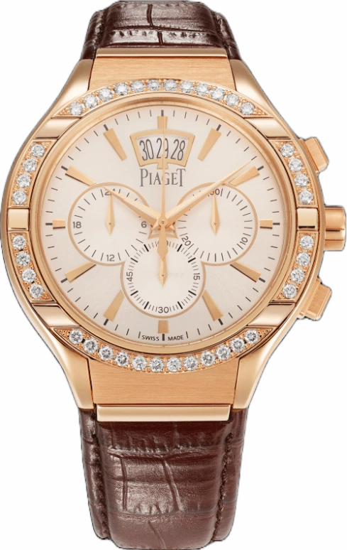 Piaget,Polo 43mm,43mm,Pink Gold,Silver,Automatic,Chronograph,Date,Flyback,Column Wheel,50hours,In-house Caliber,G0A38038