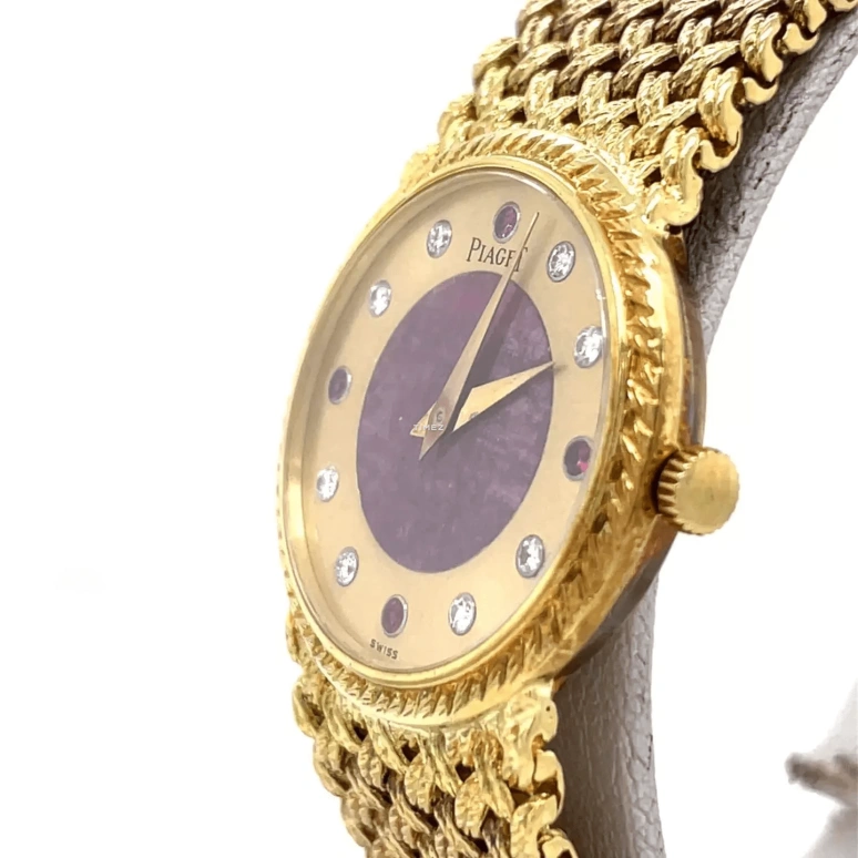 Piaget,Other 23mm,23mm,Yellow Gold,Gold,Purple Red,Handwound,Sapphire,Crystal Glass,Round,942D4