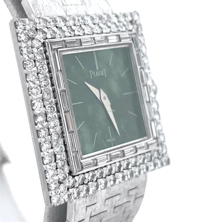 Piaget,Other 27mm,27mm,White Gold,Green,Handwound,Sapphire,Crystal Glass,Square,9209A67