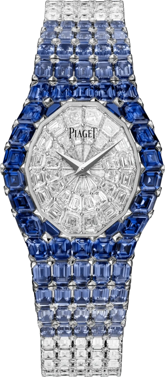 Piaget,High Jewellery 27.50x30.10mm,27.50x30.10mm,White Gold,Silver White,Handwound,Sapphire,Crystal Glass,Oval,G0A48139