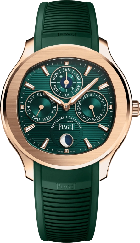 Piaget,Polo 42mm,42mm,Rose Gold,Green,Automatic,Moonphase,Perpetual Calendar,Leap Year,Month,Sapphire,Crystal Glass,Other,G0A48006