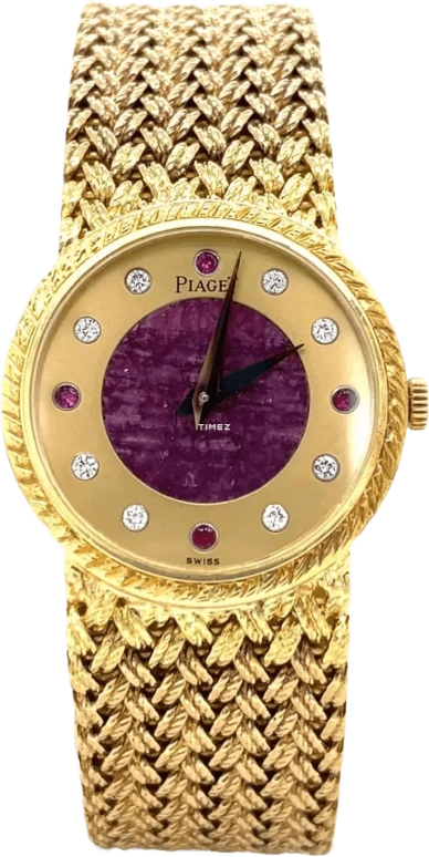 Piaget,Other 23mm,23mm,Yellow Gold,Gold,Purple Red,Handwound,Sapphire,Crystal Glass,Round,942D4