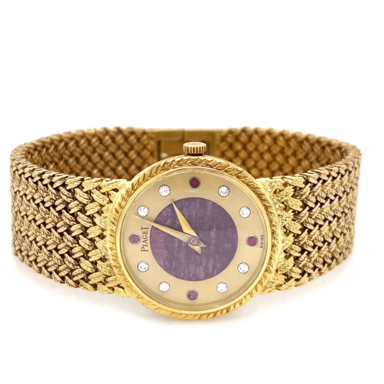 Piaget,Other 23mm,23mm,Yellow Gold,Gold,Purple Red,Handwound,Sapphire,Crystal Glass,Round,942D4