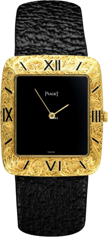 Piaget,Other ,Yellow Gold,Black,Handwound,Sapphire,Crystal Glass,Rectangular,9687
