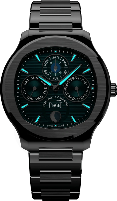 Piaget,Polo 42mm,42mm,Stainless Steel,Green,Automatic,Moonphase,Perpetual Calendar,Annual Calendar,Month,Sapphire,Crystal Glass,Round,G0A48005