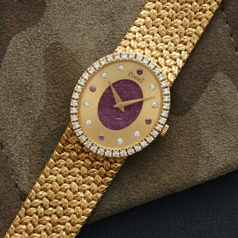 Piaget,Other 25mm,25mm,Yellow Gold,Gold,Purple Red,Handwound,Sapphire,Crystal Glass,Oval,9826D2