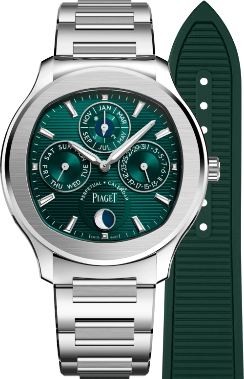 Piaget,Polo 42mm,42mm,Stainless Steel,Green,Automatic,Moonphase,Perpetual Calendar,Annual Calendar,Month,Sapphire,Crystal Glass,Round,G0A48005
