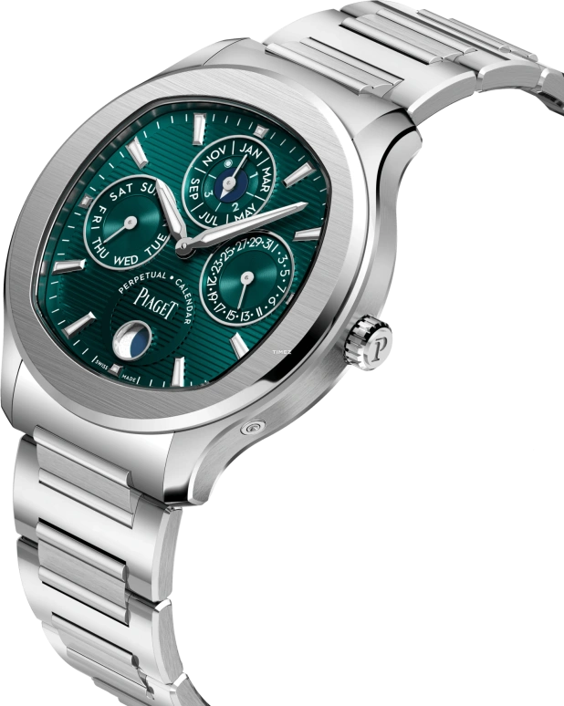 Piaget,Polo 42mm,42mm,Stainless Steel,Green,Automatic,Moonphase,Perpetual Calendar,Annual Calendar,Month,Sapphire,Crystal Glass,Round,G0A48005