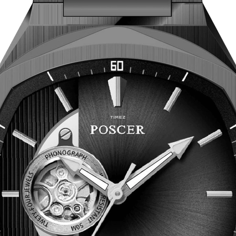 POSCER,Ptime 42.50mm,42.50mm,Stainless Steel,Black,Skeleton,Automatic,Sapphire,Glass,Other,P,P.6230M.BBB