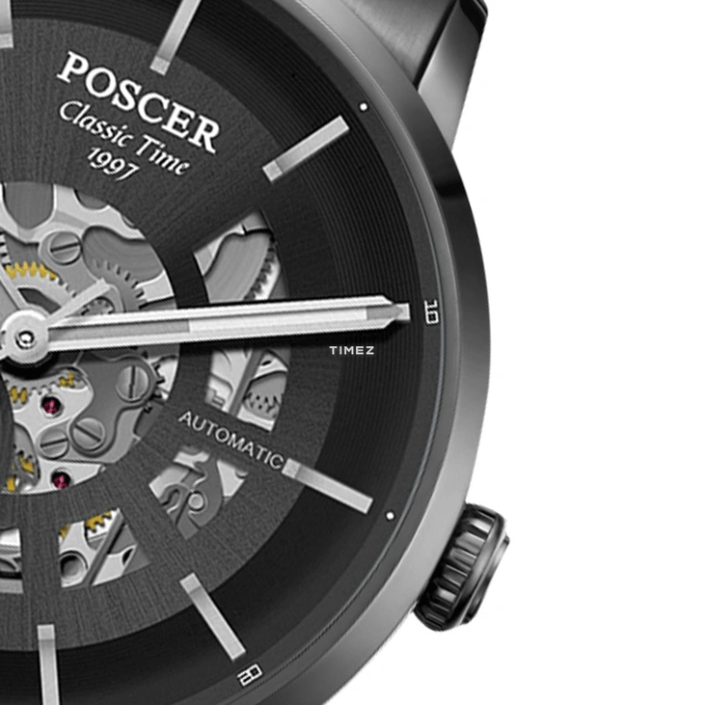 POSCER,Classic of the times 41mm,41mm,Stainless Steel,Black,Skeleton,Automatic,Sapphire,Glass,Round,P,P.6196M.BBH