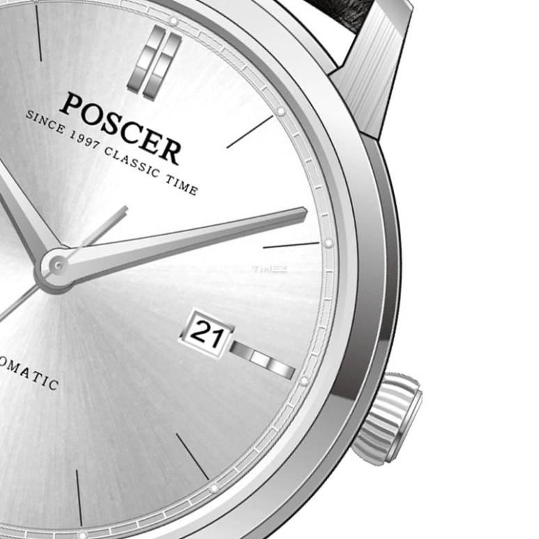 POSCER,Bereente 32mm,32mm,Stainless Steel,Silver,Automatic,Day,Sapphire,Glass,6167L,6167L.WBW