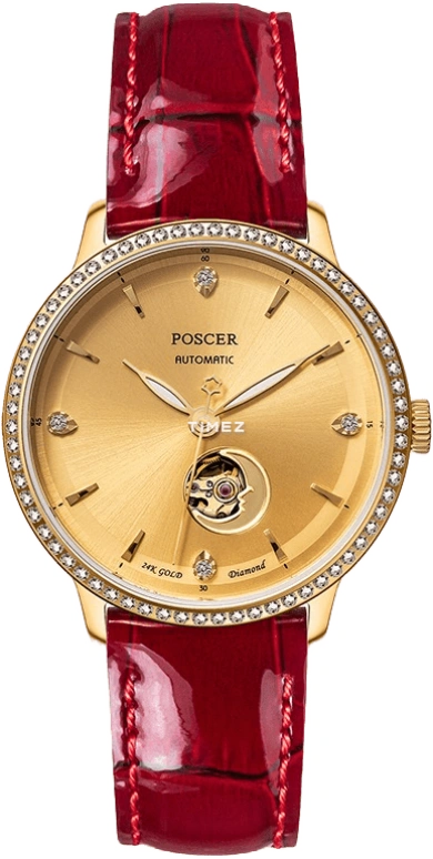 POSCER,Only 32mm,32mm,Stainless Steel,Gold,Automatic,Sapphire,Glass,Round,P,P.6161LK.GEGD