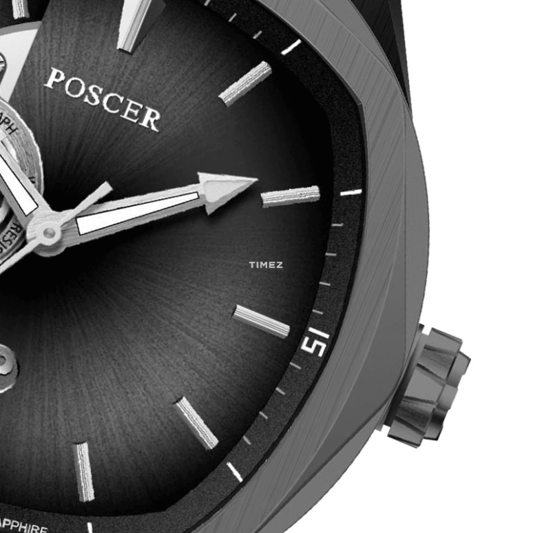 POSCER,Ptime 42.50mm,42.50mm,Stainless Steel,Black,Skeleton,Automatic,Sapphire,Glass,Other,P,P.6230M.BBB