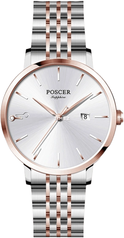 POSCER,Simple love 40mm,40mm,Stainless Steel,Silver,Quartz,Day,Sapphire,Glass,P,P.8292M.RRW