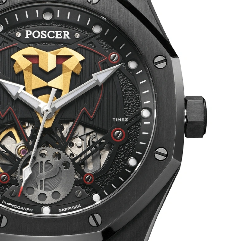 POSCER,Coorong 42mm,42mm,Stainless Steel,Black,Skeleton,Automatic,Sapphire,Glass,Octagon,P,P.6232M.BBB