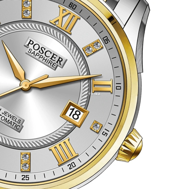 POSCER,Bereente 30.10mm,30.10mm,Stainless Steel,Silver,Automatic,Day,Sapphire,Glass,P,P.6085L.VVW01