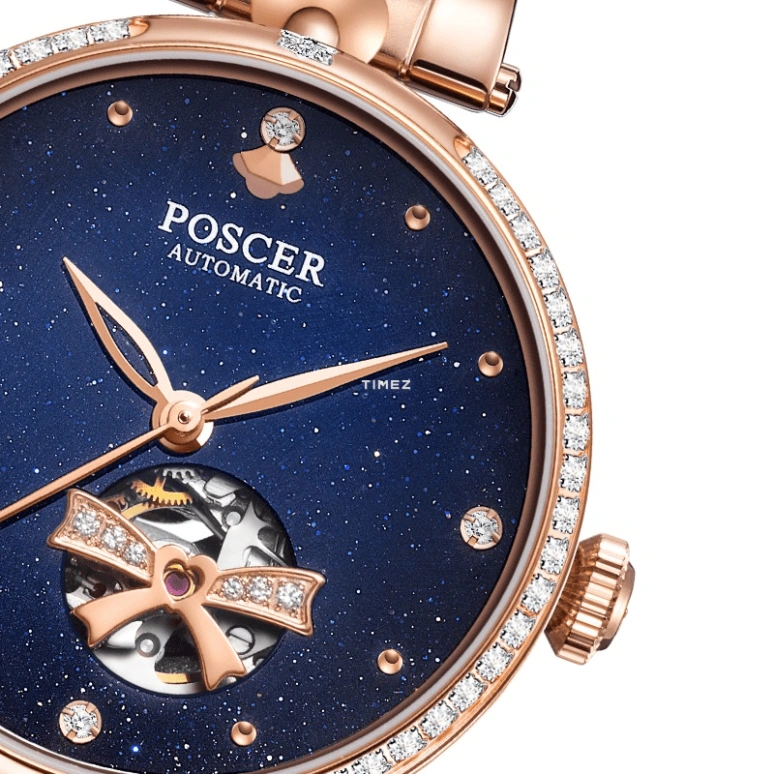 POSCER,Lover's Knot 30.50mm,30.50mm,Stainless Steel,Blue,Automatic,Sapphire,Glass,Round,P,P.6200L.RRUD