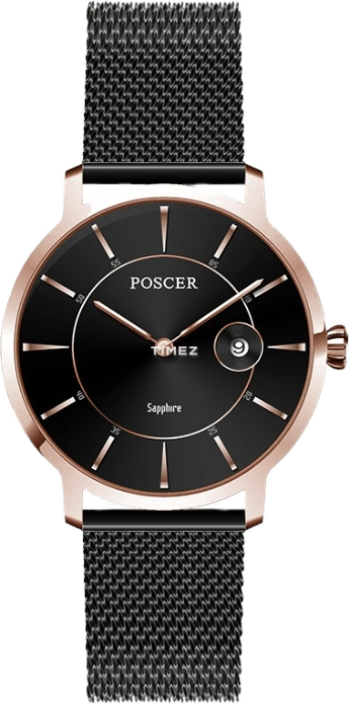 POSCER,To Youth 29.20mm,29.20mm,Stainless Steel,Black,Quartz,Day,Sapphire,Glass,P,P.8293L.RBB