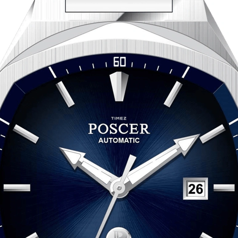 POSCER,Ptime 42.50mm,42.50mm,Stainless Steel,Blue,Automatic,Day,Sapphire,Glass,P,P.6229M.WWU