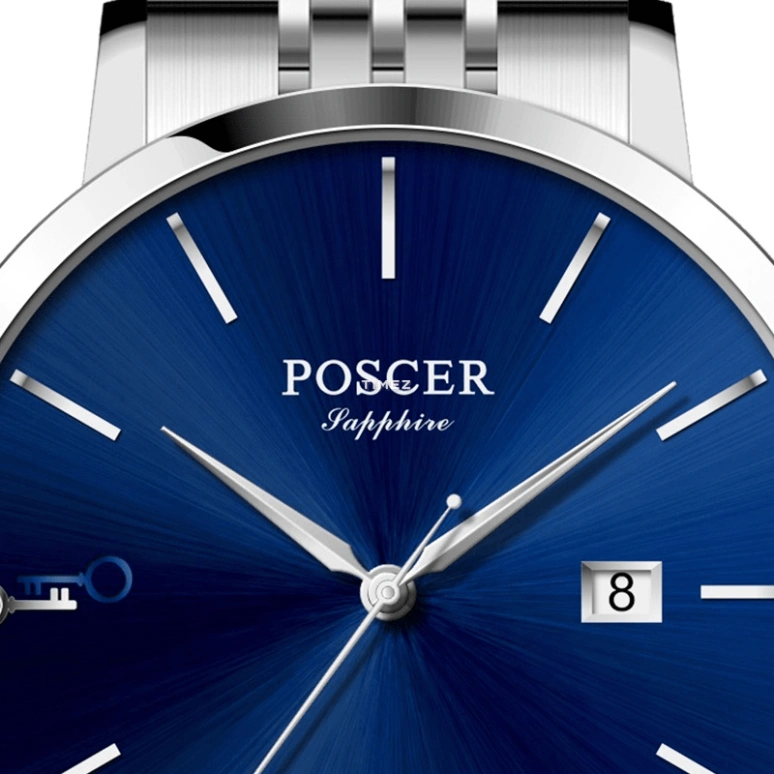 POSCER,Simple love 40mm,40mm,Stainless Steel,Blue,Quartz,Day,Sapphire,Glass,P,P.8292M.WWU