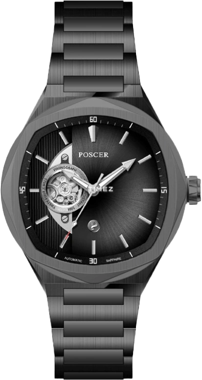 POSCER,Ptime 42.50mm,42.50mm,Stainless Steel,Black,Skeleton,Automatic,Sapphire,Glass,Other,P,P.6230M.BBB