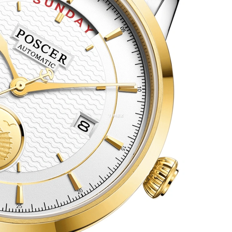 POSCER,Sun moon and stars 41mm,41mm,Stainless Steel,Silver White,Automatic,Date,Day,P,P.6601MK.VVW