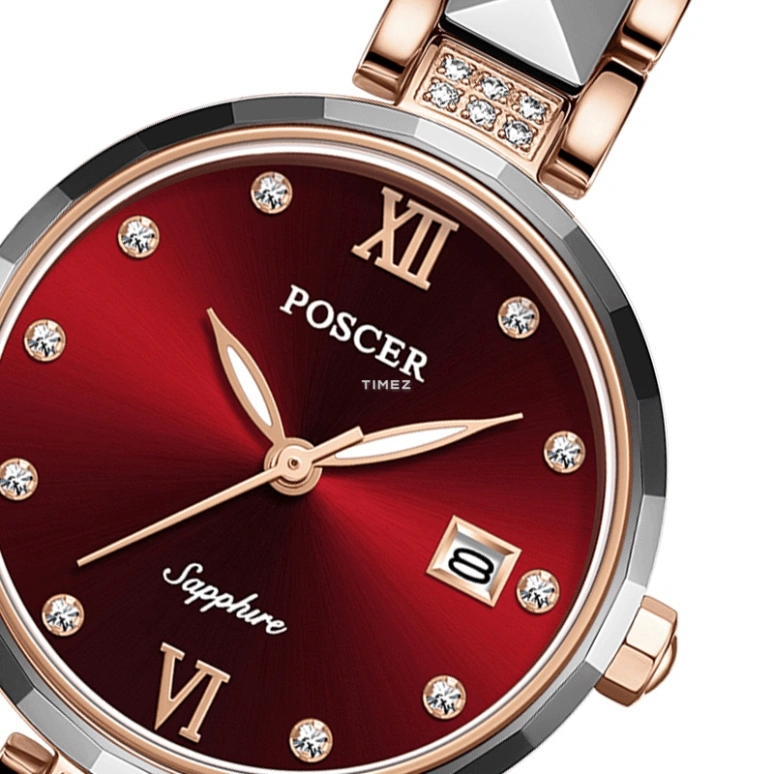 POSCER,Yayun 26mm,26mm,Stainless Steel,Tungsten,Red,Quartz,Day,Sapphire,Glass,P,P.50118L.RRE