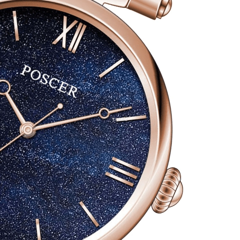 POSCER,Yayun 30mm,30mm,Stainless Steel,Blue,Quartz,Sapphire,Glass,Round,P,P.8296L.RRU