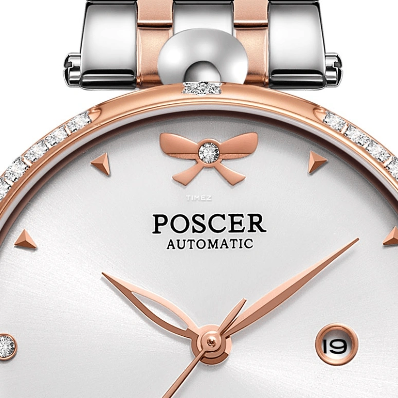POSCER,Lover's Knot 30.50mm,30.50mm,Stainless Steel,Silver,Automatic,Day,Sapphire,Glass,P,P.6201L.RRWD