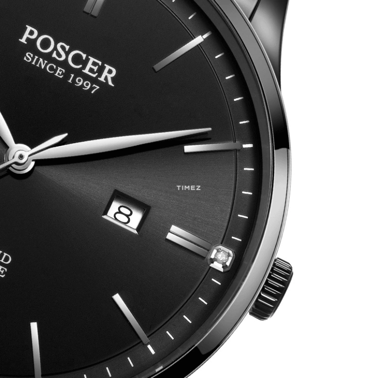 POSCER,Simple love 42mm,42mm,Stainless Steel,Black,Quartz,Day,Sapphire,Glass,P,P.8286M.BBBD