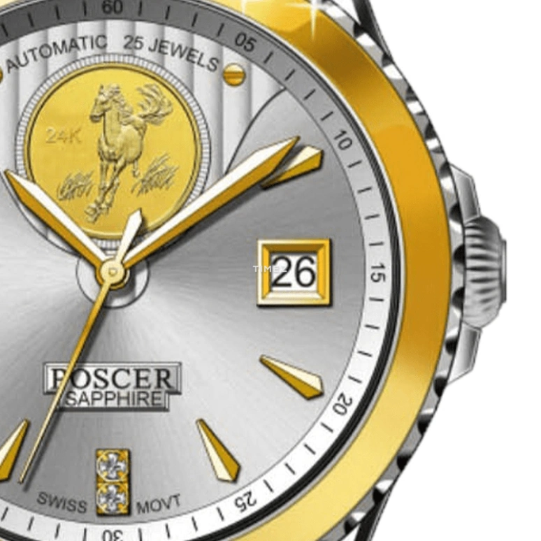 POSCER,classics 40mm,40mm,Stainless Steel,Silver,Gold,Automatic,Day,Sapphire,Glass,P,P.6207MK.VVW