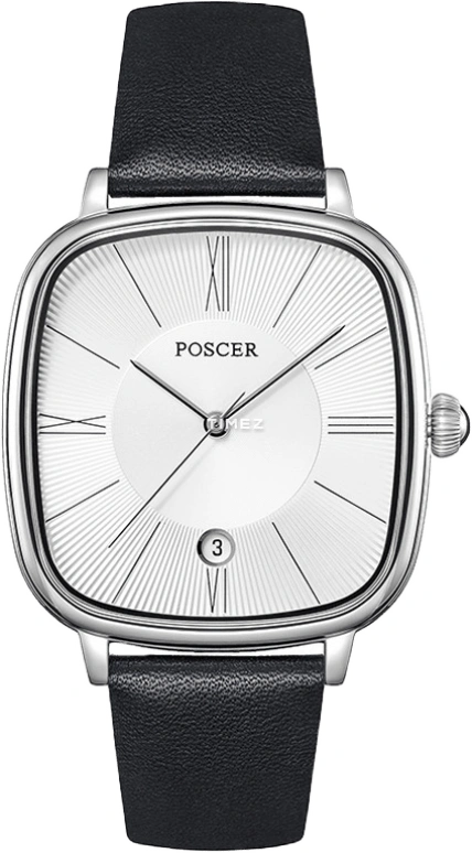 POSCER,Simple love 38x36mm,38x36mm,Stainless Steel,Silver White,Quartz,Day,Sapphire,Glass,P,P.8275M.WBW