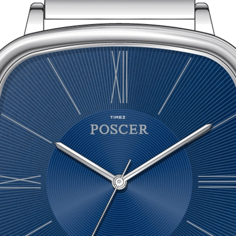 POSCER,Simple love 26.50x25mm,26.50x25mm,Stainless Steel,Blue,Quartz,Day,Sapphire,Glass,P,P.8275L.WWU