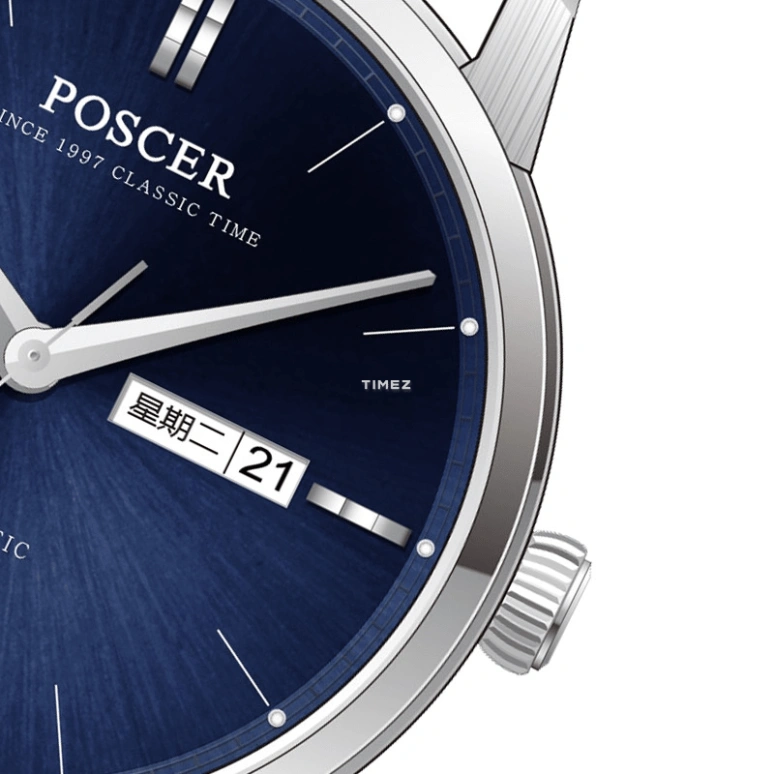 POSCER,Bereente 41.50mm,41.50mm,Stainless Steel,Blue,Automatic,Date,Day,P,P.6167M.WWU