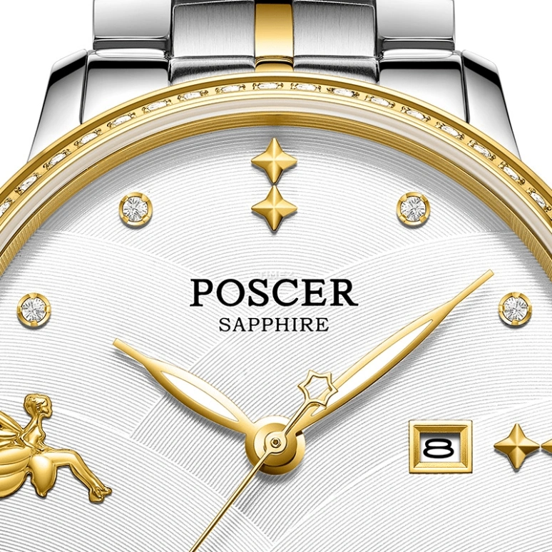 POSCER,Only 32mm,32mm,Stainless Steel,Silver White,Day,Sapphire,Glass,Round,P,P.6216LK.VVW