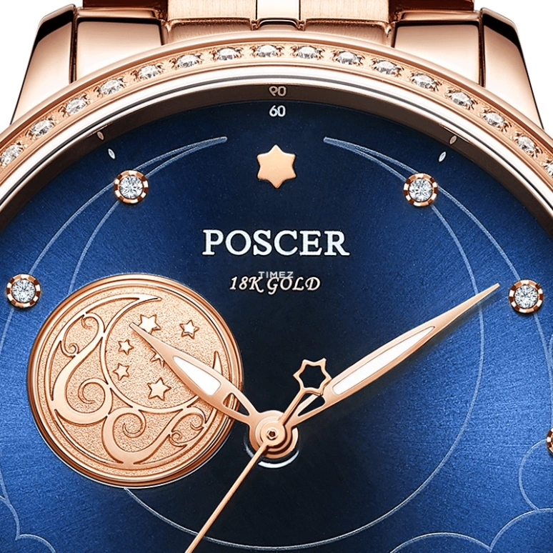 POSCER,Only 32mm,32mm,Stainless Steel,Blue,Automatic,Sapphire,Glass,Round,P,P.6158LK..RRUD