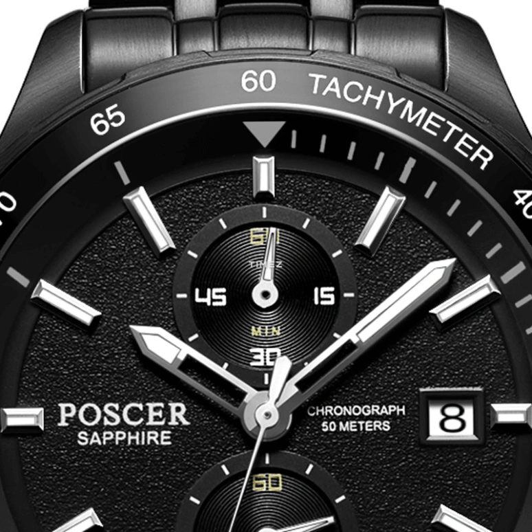 POSCER,Attitude 41mm,41mm,Stainless Steel,Black,Quartz,Chronograph,Day,P,P.8271M.BBB
