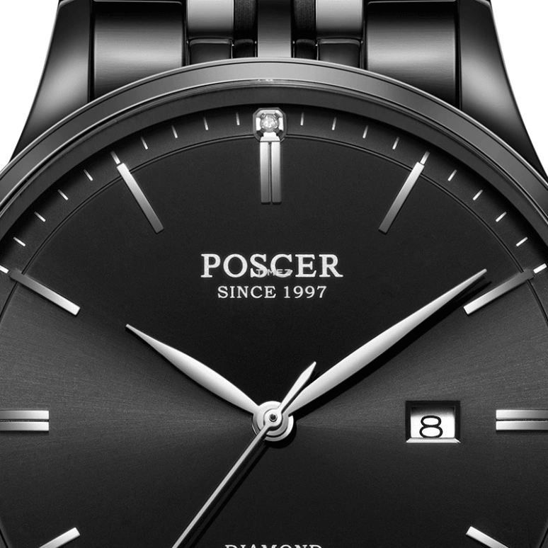 POSCER,Simple love 30mm,30mm,Stainless Steel,Black,Quartz,Day,Sapphire,Glass,P,P.8286L.BBBD