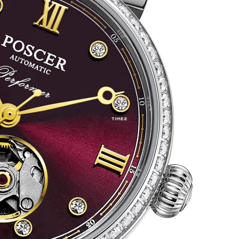 POSCER,Performer 30mm,30mm,Stainless Steel,Purple Red,Automatic,Sapphire,Glass,Round,P,P.6608L.WWE