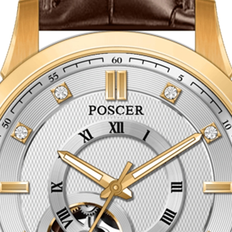 POSCER,Bereente 34mm,34mm,Stainless Steel,Silver,Automatic,Sapphire,Glass,Round,P,P.6080L.GFW