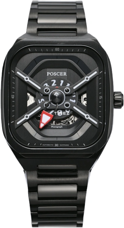 POSCER,Ptime 39x42mm,39x42mm,Stainless Steel,Black,Automatic,Sapphire,Glass,Other,P,P.6227M.BBB