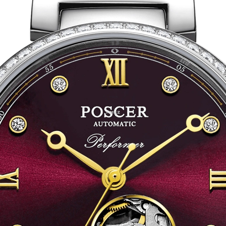 POSCER,Performer 30mm,30mm,Stainless Steel,Purple Red,Automatic,Sapphire,Glass,Round,P,P.6608L.WWE