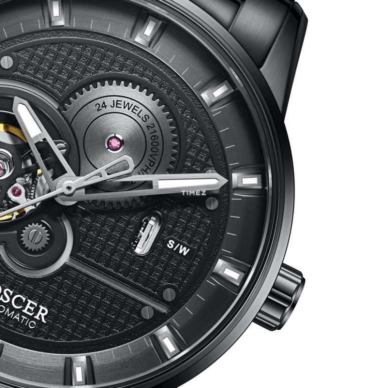 POSCER,Coorong 42mm,42mm,Stainless Steel,Black,Skeleton,Automatic,Sapphire,Glass,Round,P,P.6212M.BBB